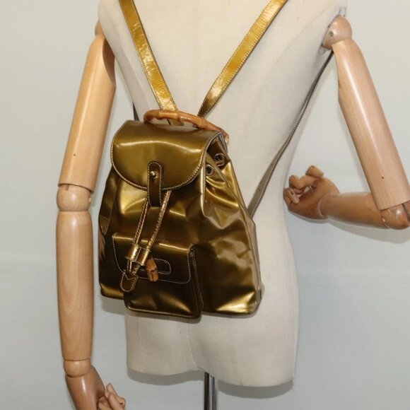 GUCCI Bamboo Backpack Enamel Gold 003 1705 0030 Auth BA4926 - Picture 1 of 15